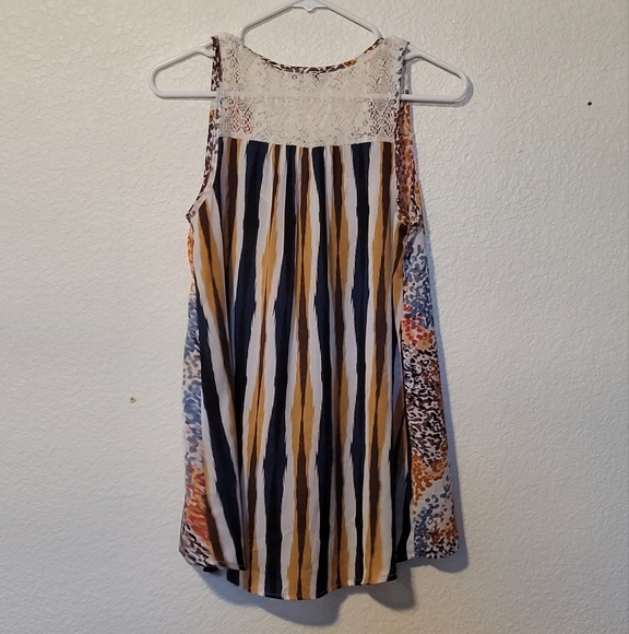 Joy Joy Lace Orange and Blue Striped Pebble Sleeveless Tank Top Size Small - Picture 5 of 10